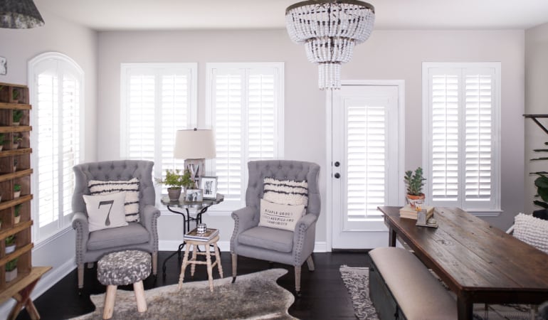 Plantation shutters in a Houston living room